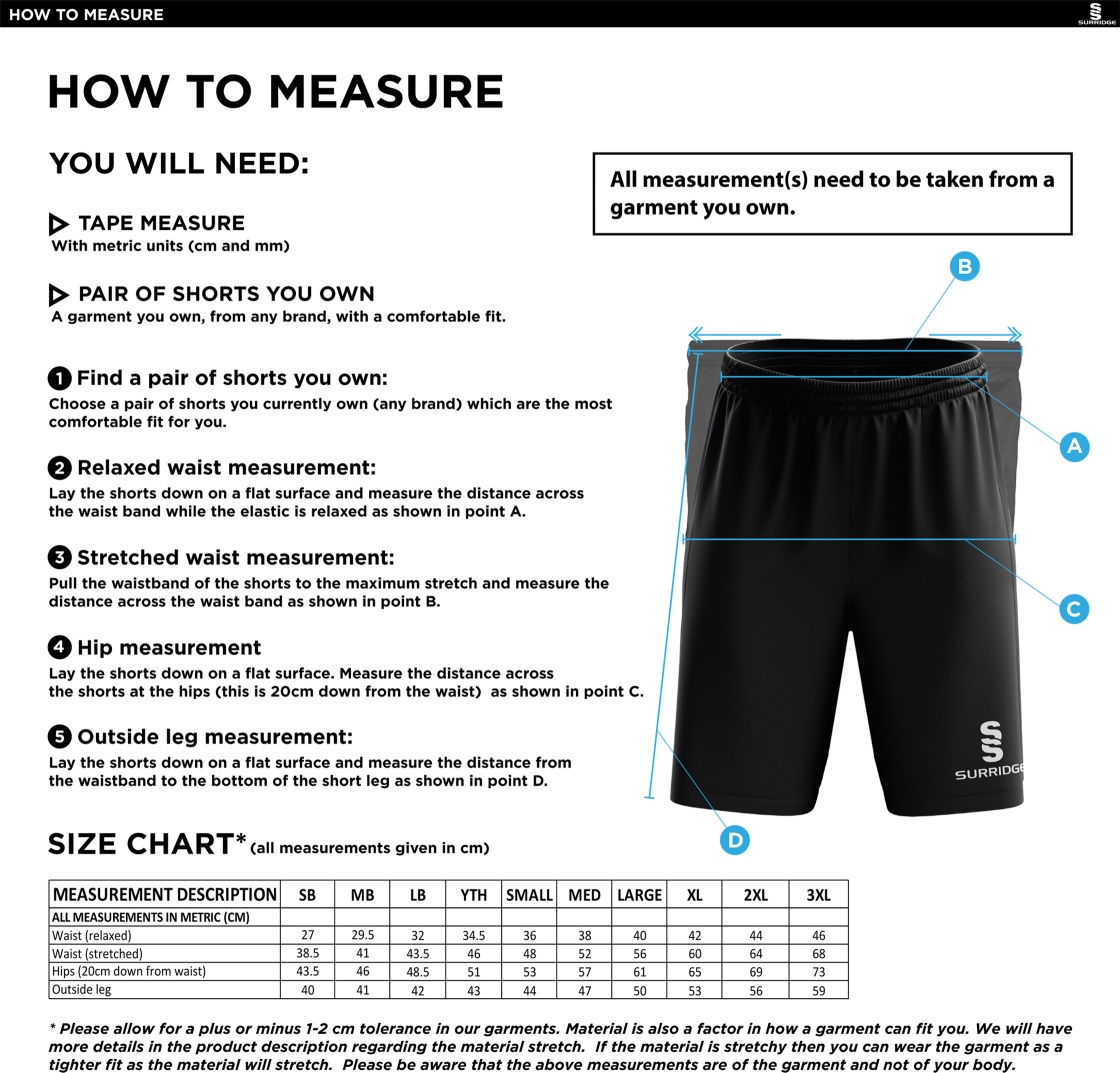 Flintham CC - Ripstop Leisure Shorts - Size Guide