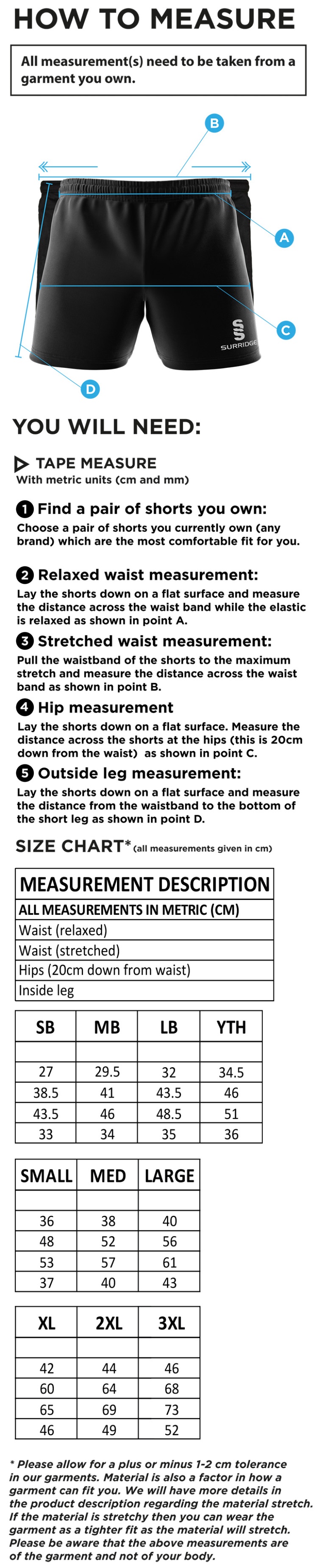 Flintham CC - Dual Gym Shorts - Size Guide
