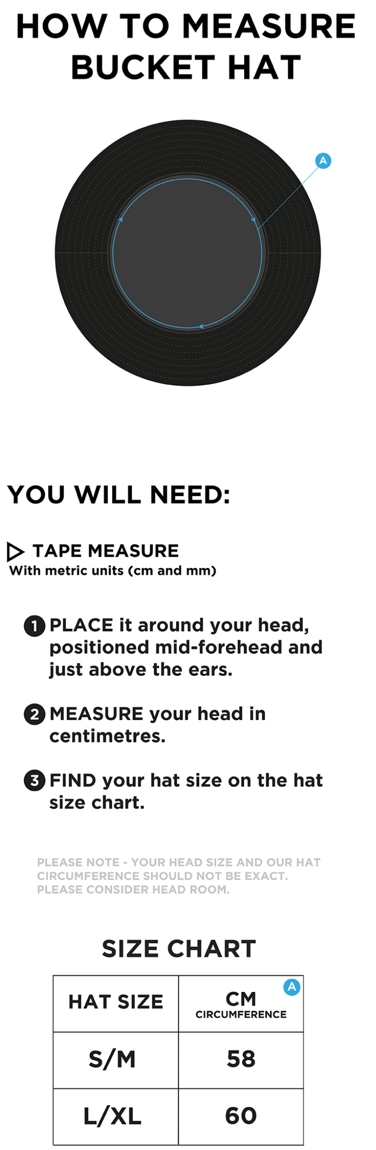 Dual Bucket Hat - Navy - Size Guide