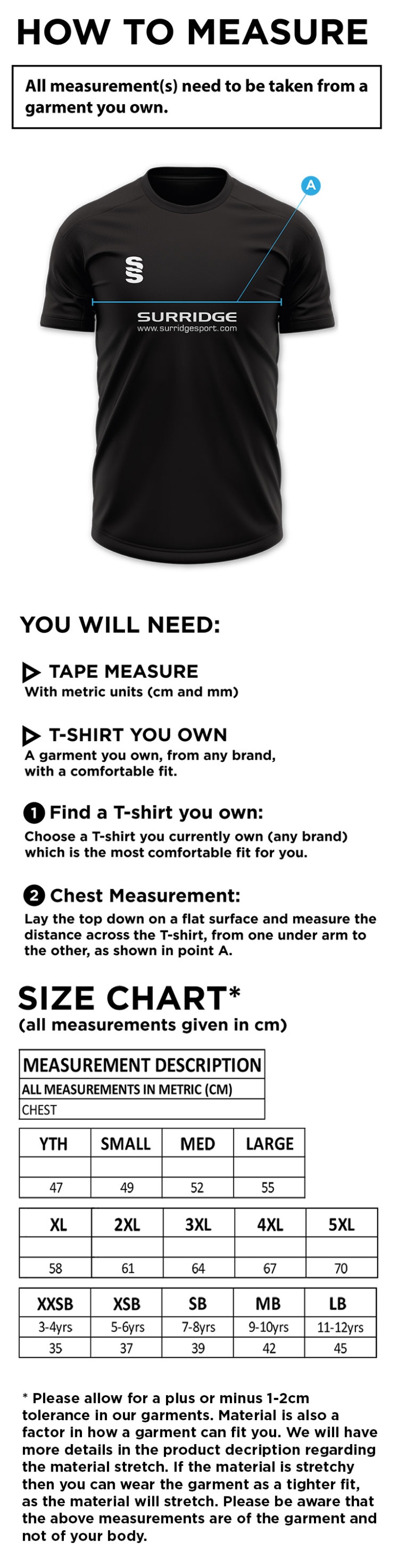 Flintham CC - Dual Games Training Shirt - Size Guide