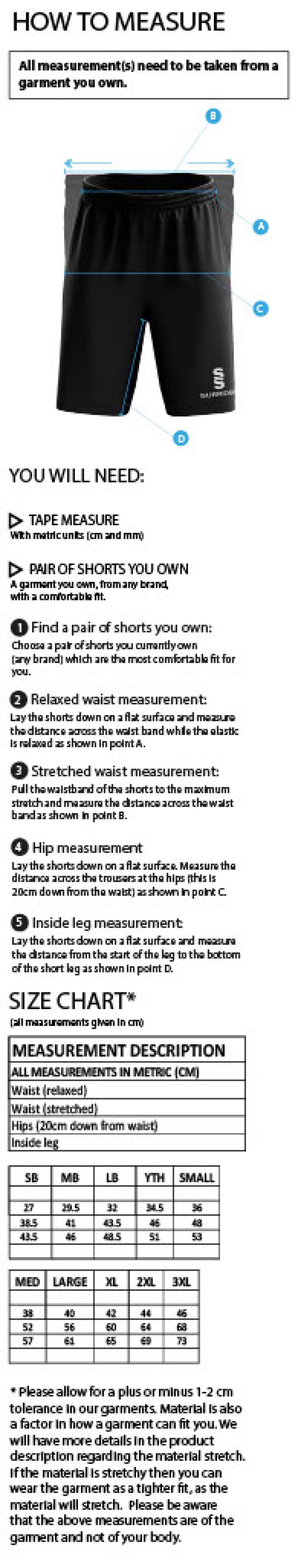 Flintham CC - Women's Ripstop Leisure Shorts - Size Guide