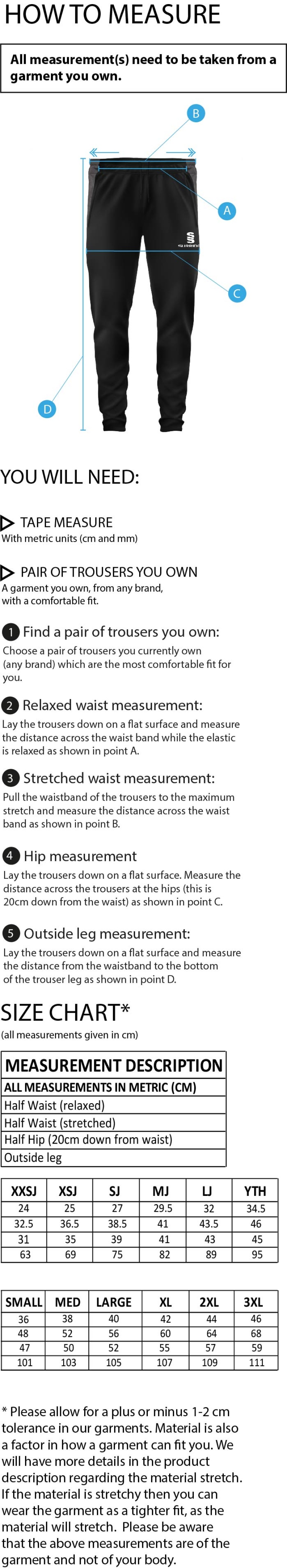 Flintham CC - Dual Skinny Pants - Size Guide