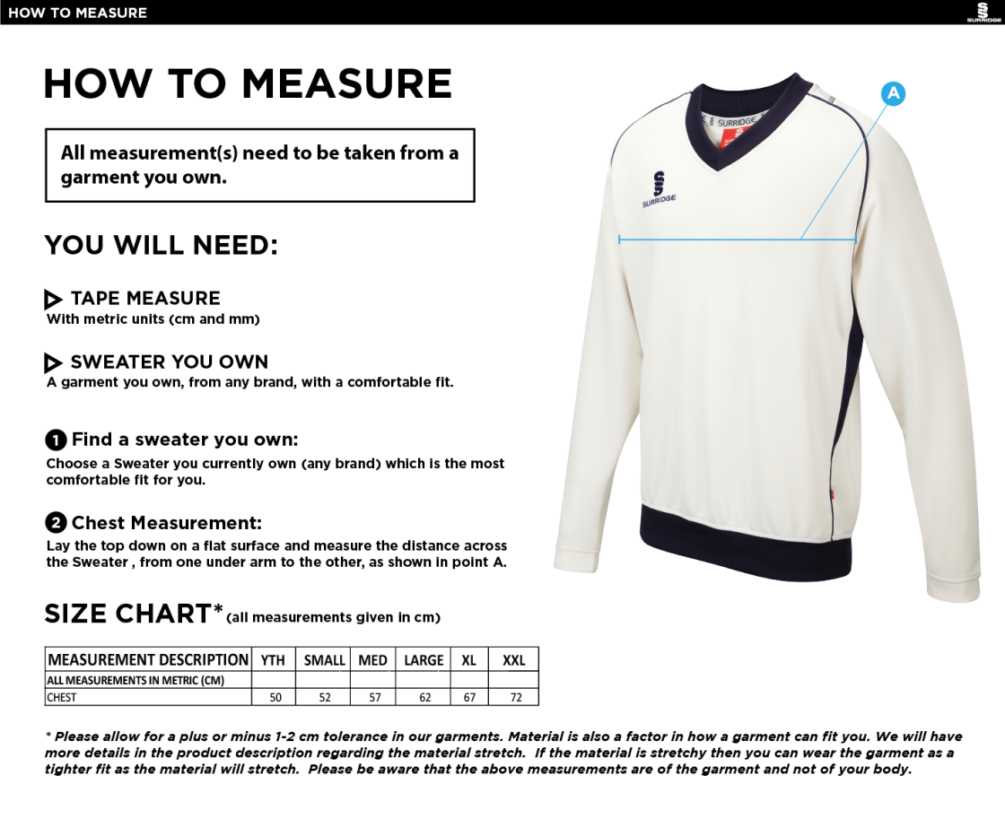 Flintham CC - Curve Long Sleeve Sweater - Size Guide