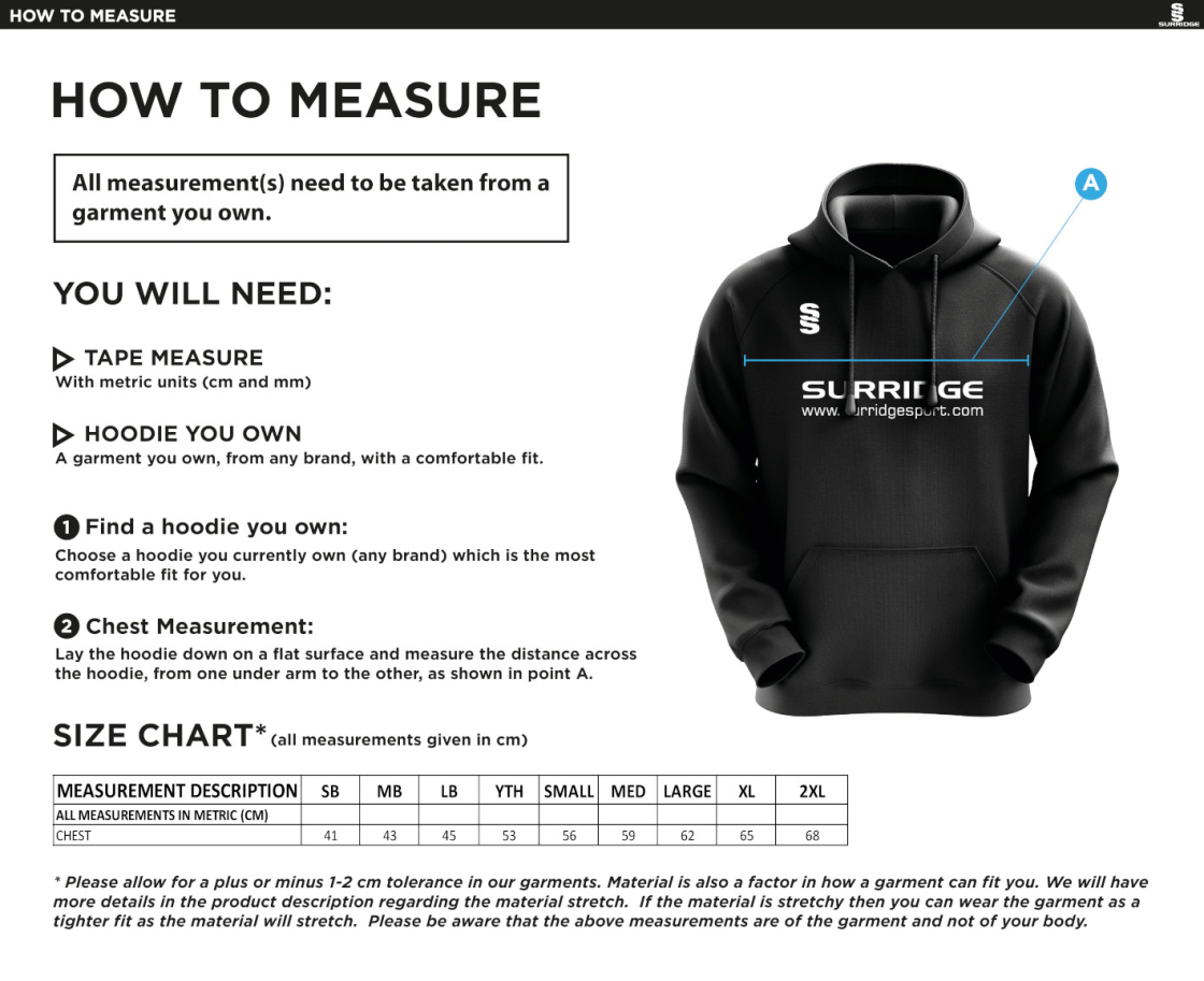 Flintham CC - Blade Hoody - Size Guide