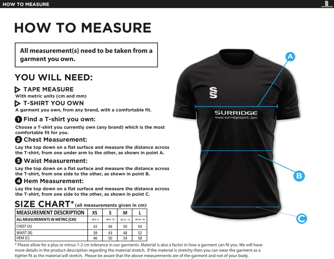 Flintham CC - Women's Dual Polo Shirt - Size Guide