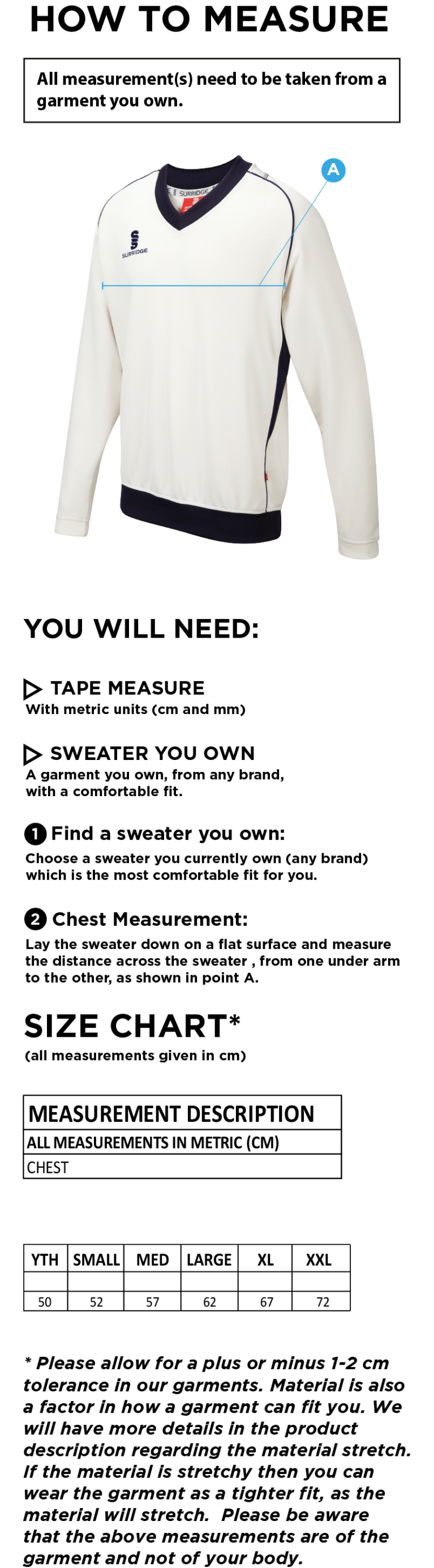 Flintham CC - Curve Long Sleeve Sweater - Size Guide