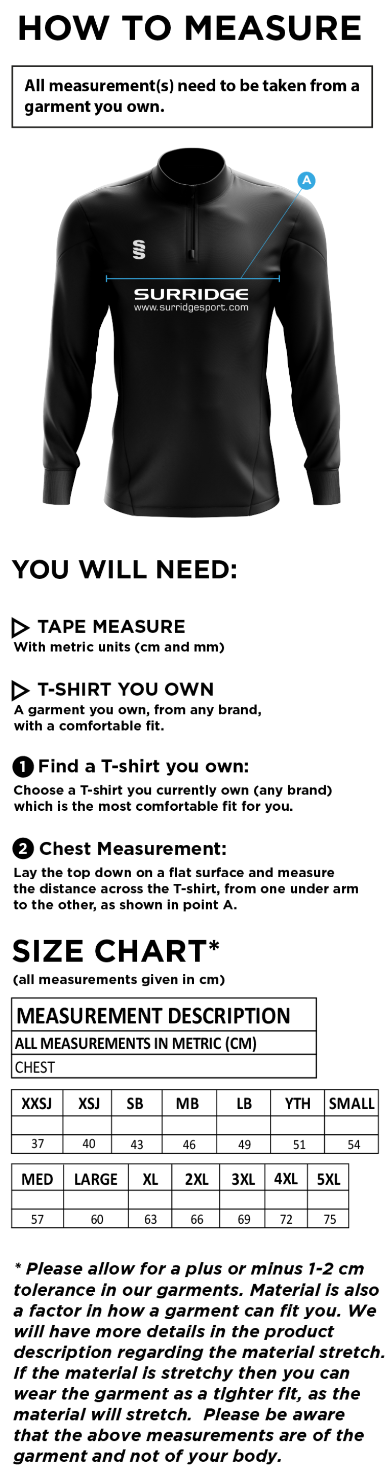 Flintham CC - Blade Performance Top - Size Guide