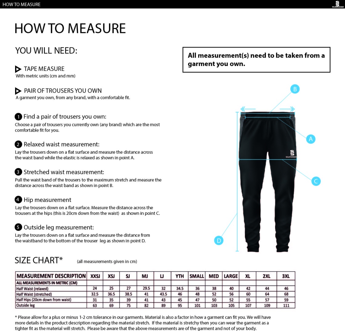 Flintham CC - Dual Skinny Pants - Size Guide