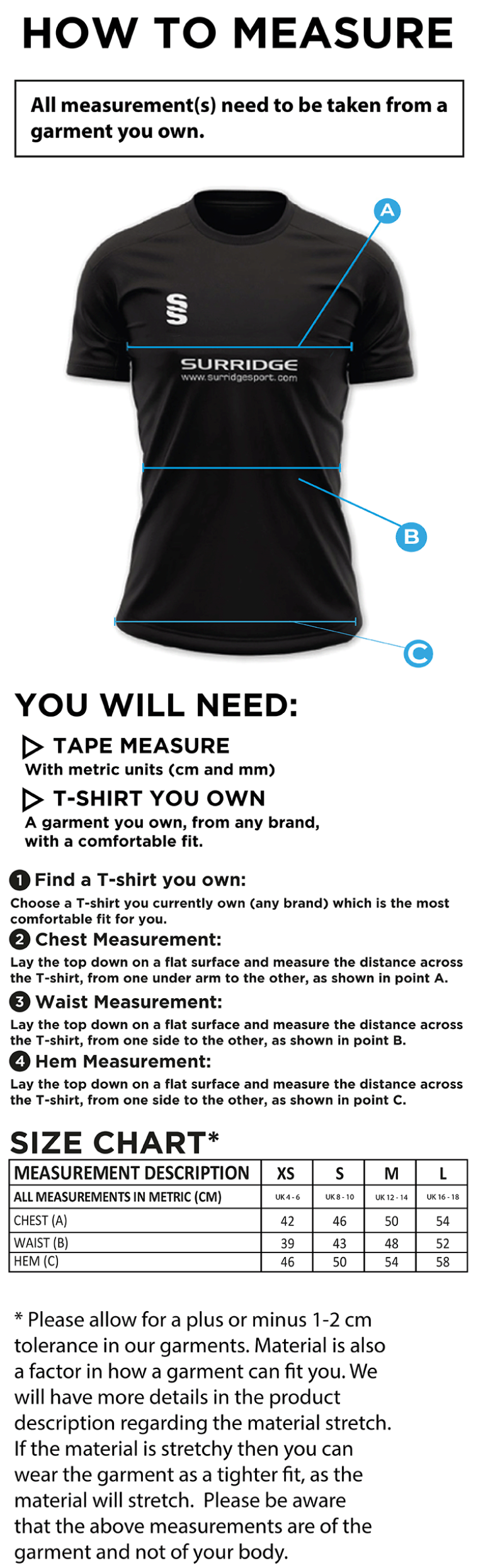 Flintham CC - Women's Dual Polo Shirt - Size Guide